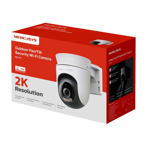 CAMERA IP Mercusys, wireless, cube, pt. exterior IP65, vedere pan tilt 360°, dist. IR 9 m, tip lentila fixa 4 mm, rezolutie 2K, microfon, carcasa metal, slot SD card, "MC510"
