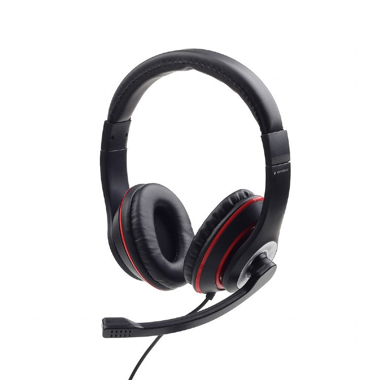 CASTI Gembird, cu fir, standard, utilizare multimedia, call center, microfon pe brat, conectare prin Jack 3.5 mm, red / negru, "MHS-03-BKRD", (timbru verde 0.8 lei)