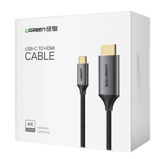 CABLU video Ugreen, "MM142" USB Type-C (T) la HDMI (T), rezolutie maxima 4K UHD (3840 x 2160) la 60 Hz, 1.5m, braided, negru "50570" - 6957303855704