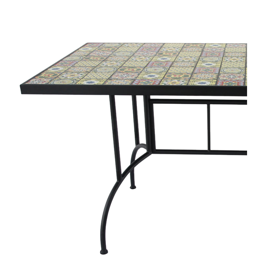 Masa de gradina dreptunghiulara cu blat mozaic si cadru metalic, 150x80x74 cm