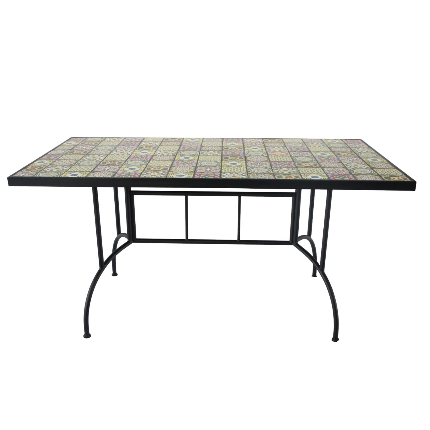 Masa de gradina dreptunghiulara cu blat mozaic si cadru metalic, 150x80x74 cm