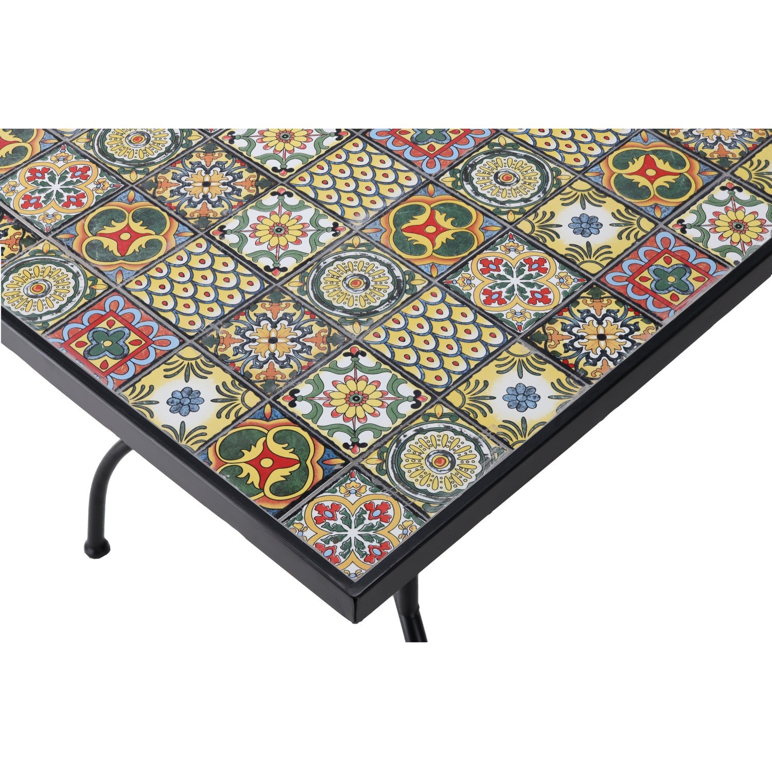 Masa de gradina dreptunghiulara cu blat mozaic si cadru metalic, 150x80x74 cm