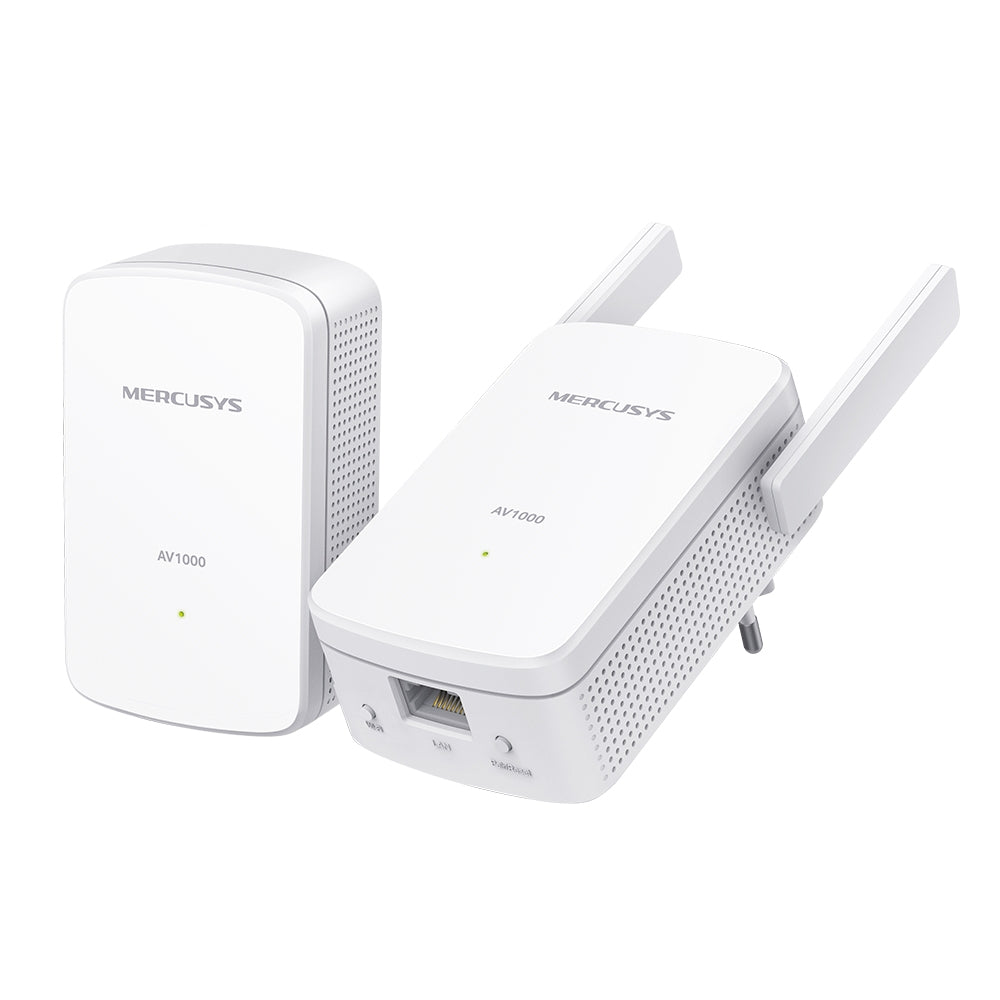 Kit Powerline Wi-Fi Gigabit MERCUSYS, Wi-Fi de 300 Mbps 2.4Ghz, tehnologie AV2, AV1000, pana la 1000 Mbps, RJ-45 x 1 porturi 10/100/1000 Mbps, 2 buc, "MP510 KIT"