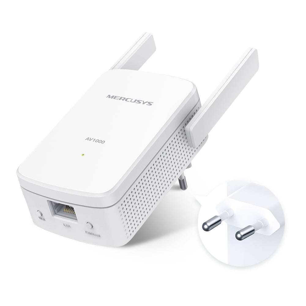 Kit Powerline Wi-Fi Gigabit MERCUSYS, Wi-Fi de 300 Mbps 2.4Ghz, tehnologie AV2, AV1000, pana la 1000 Mbps, RJ-45 x 1 porturi 10/100/1000 Mbps, 2 buc, "MP510 KIT"