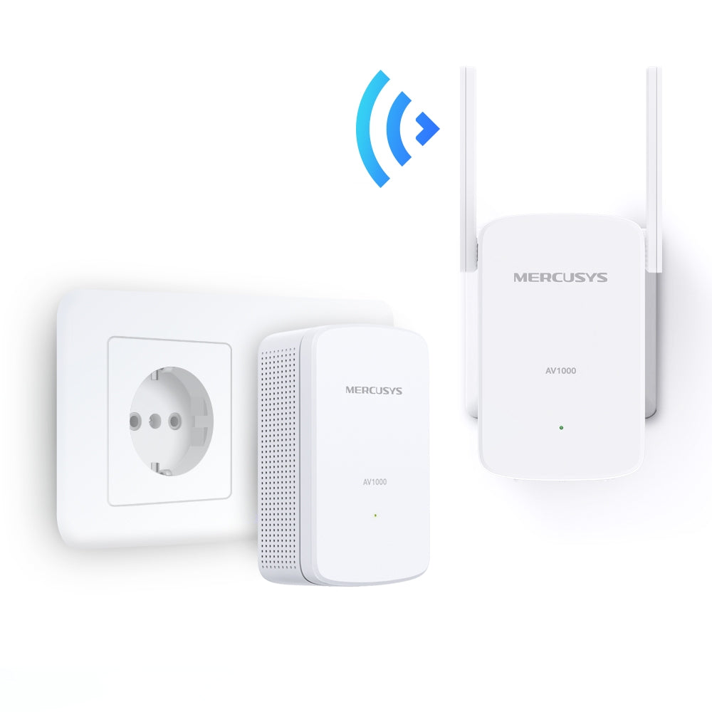 Kit Powerline Wi-Fi Gigabit MERCUSYS, Wi-Fi de 300 Mbps 2.4Ghz, tehnologie AV2, AV1000, pana la 1000 Mbps, RJ-45 x 1 porturi 10/100/1000 Mbps, 2 buc, "MP510 KIT"