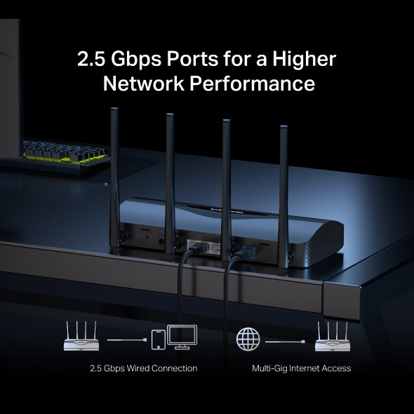 ROUTER Mercusys wireless, BE3600 viteze Wi-Fi 7 Dual Band de pana la 3600 Mbps ,1× 2.5 Gbps WAN + 1× 2.5 Gbps LAN + 2× 1 Gbps LAN, 4 antene, "MR27BE"
