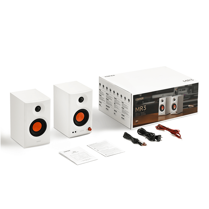 BOXE EDIFIER 2.0, RMS: 36W (2 x 18W), studio monitor, volum, bass, treble, intrare jack 6.35 TRS balanced, RCA, iesire casti, white, "MR3-W"