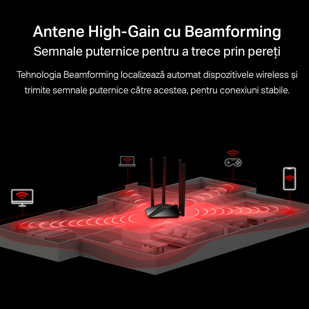 ROUTER MERCUSYS wireless 1200Mbps, 2 porturi LAN Gigabit, 1 port WAN Gigabit, Dual Band AC1200 4 x antena externa, "MR30G"