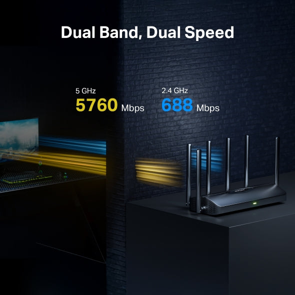 ROUTER MERCUSYS, BE6500, 1× 2.5 Gbps WAN port, 1× 2.5 Gbps LAN port si 2× 1 Gbps LAN, dual band 2.4 / 5 Ghz, Wi-Fi 7, 6 x antene externe, "MR37BE"