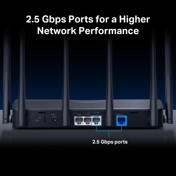 ROUTER MERCUSYS, BE6500, 1× 2.5 Gbps WAN port, 1× 2.5 Gbps LAN port si 2× 1 Gbps LAN, dual band 2.4 / 5 Ghz, Wi-Fi 7, 6 x antene externe, "MR37BE"