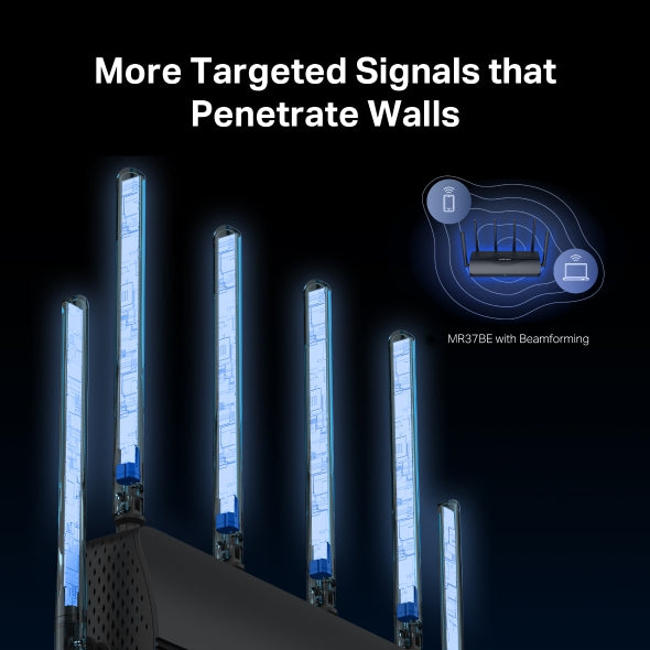 ROUTER MERCUSYS, BE6500, 1× 2.5 Gbps WAN port, 1× 2.5 Gbps LAN port si 2× 1 Gbps LAN, dual band 2.4 / 5 Ghz, Wi-Fi 7, 6 x antene externe, "MR37BE"
