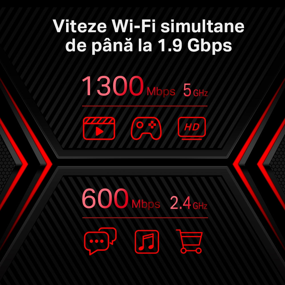 ROUTER MERCUSYS wireless 1900Mbps, 2 porturi LAN Gigabit, 1 port WAN Gigabit, Dual Band AC1900 6 x antena externa, "MR50G"