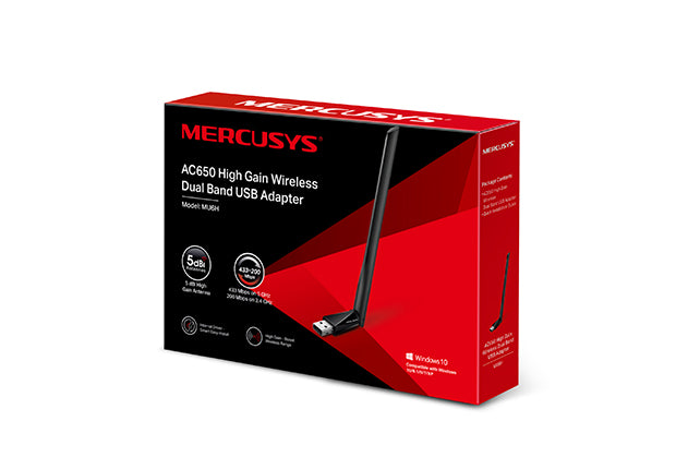 ADAPTOR RETEA MERCUSYS , extern wireless 2.4 GHz | 5 GHz, USB 2.0, port, 650 Mbps, antena externa x 1, "MU6H"