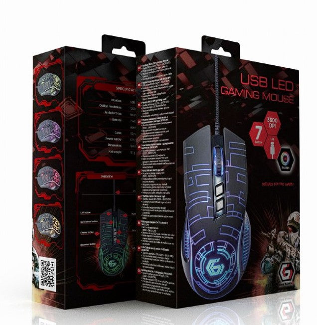 MOUSE GEMBIRD, gaming, cu fir, USB, optic, 3600 dpi, butoane/scroll 7/1, iluminare, cablu 1.5m, negru, "MUSG-RGB-01"