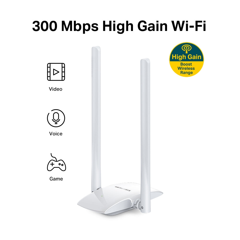 ADAPTOR RETEA MERCUSYS , extern wireless 2.4 GHz, USB 2.0, port, 300 Mbps, antena externa x 2, "MW300UH"