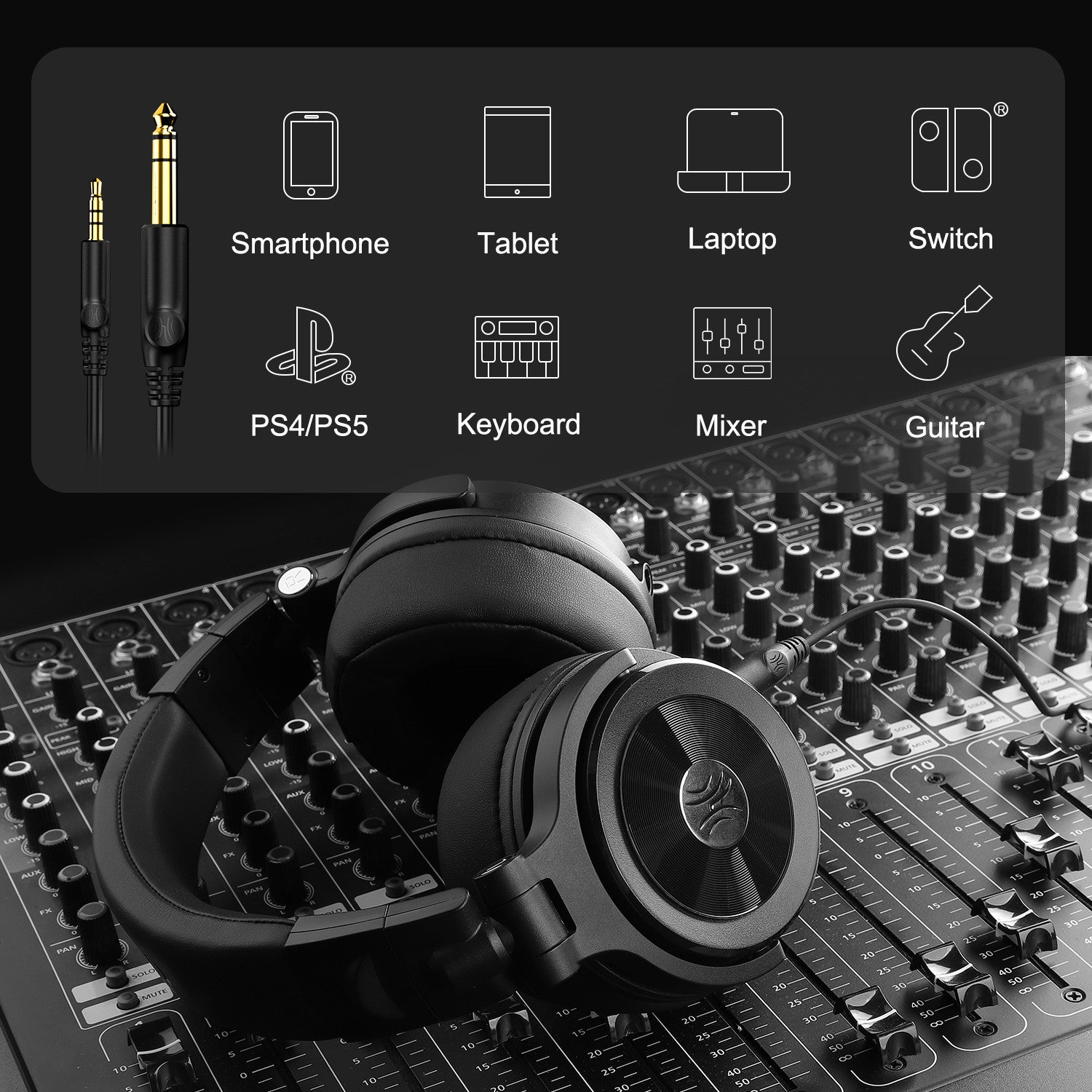 Casca OneOdio cu fir detasabil, tip over ear, utilizare profesionala, multimedia, conectare prin Jack 3.5 mm | Jack 6.35 mm, difuzor 50 mm, impedanta 32 Ohm, negru, "Monitor-40" (timbru verde 0.8lei)