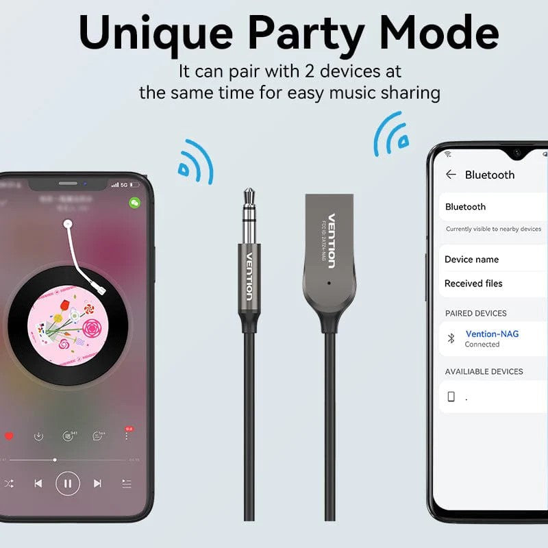 ACCESORII AUTO Vention USB Car Bluetooth5.0 Audio Receiver With Coiled Cable 1.5M Gray Zinc Alloy Type, 