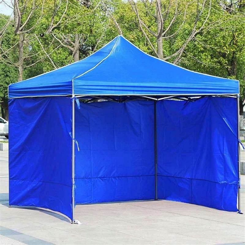 Cort tip pavilion cu 3 pereti laterali, structura solida otel si acoperis impermeabil PVC, 3x3 m cu inaltime reglabila, albastru