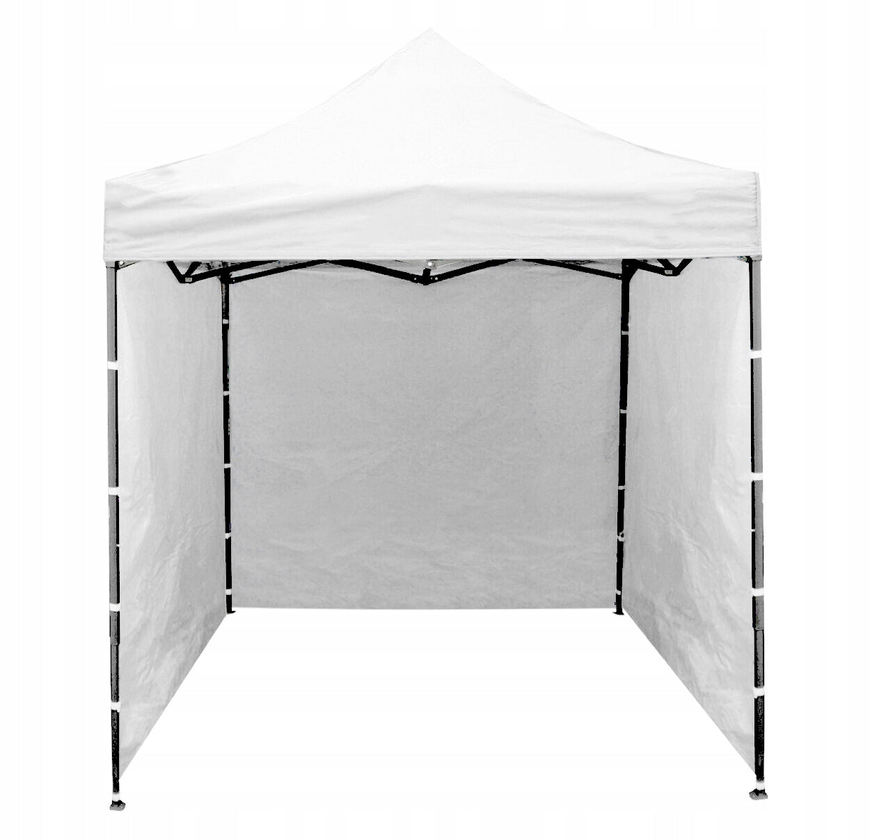 Cort tip pavilion cu 3 pereti laterali, structura solida otel si acoperis impermeabil PVC, 3x3 m cu inaltime reglabila, alb