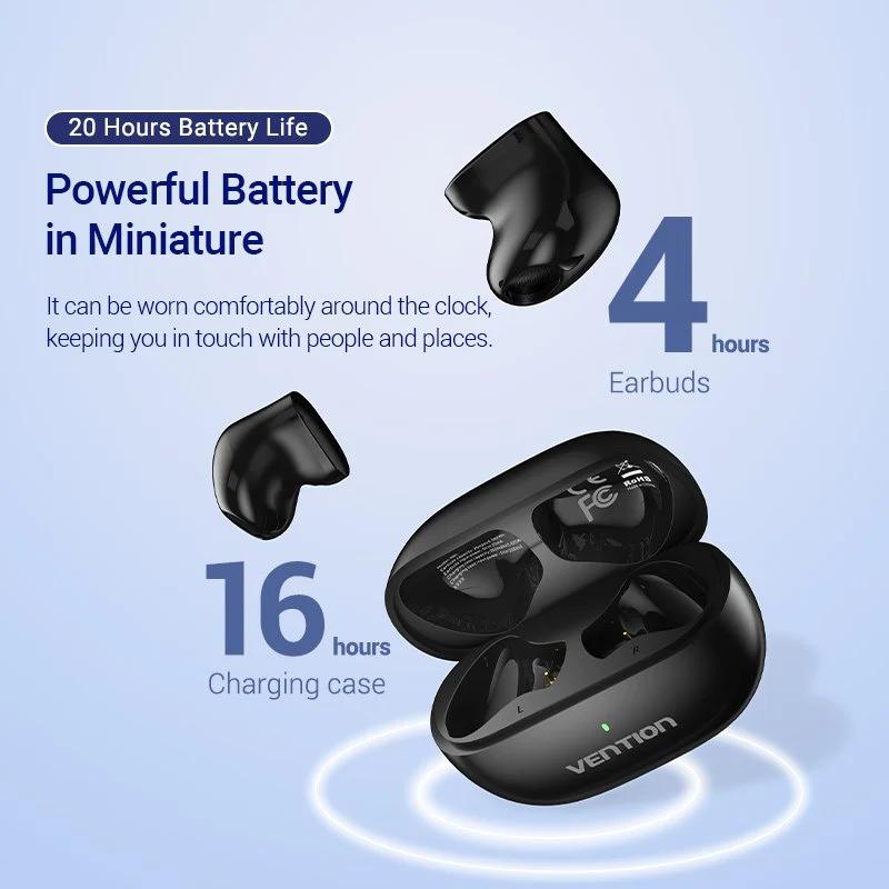 Casti TWS Vention, wireless, tip butoni, smartphone,BT 5.3, mic pe casca,USB-C, acumulator charging case 250mAh,pana la 20 ore,Low audio latency,negru "NBLB0" (timbru verde 0.18 lei)-6922794778641