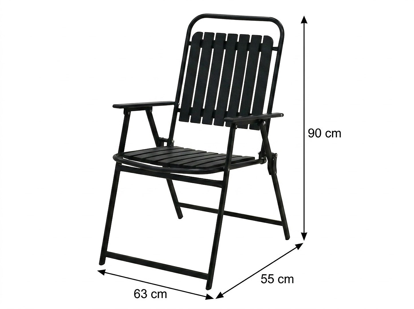 Scaun gradina pliabil cu cadru metalic si sezut PP, maxim 110 kg, 63x55x90 cm, negru