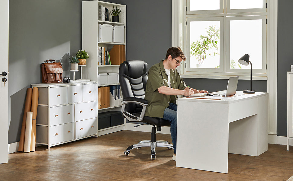 SONGMICS Scaun ergonomic de birou reglabil pe inaltime, piele ecologica, maxim 150 kg, 53x54x115 cm, negru