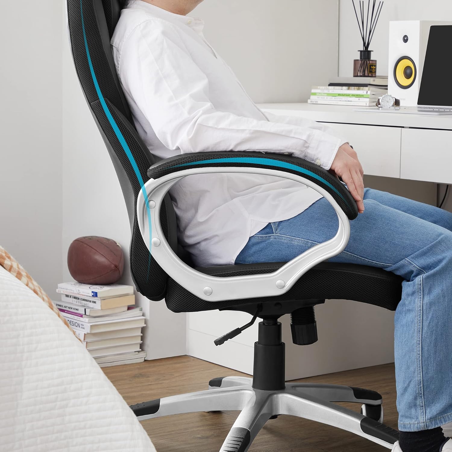 SONGMICS Scaun de birou ergonomic, reglabil pe inaltime, functie balans, tapitat piele sintetica, 54x50x122 cm, nergu