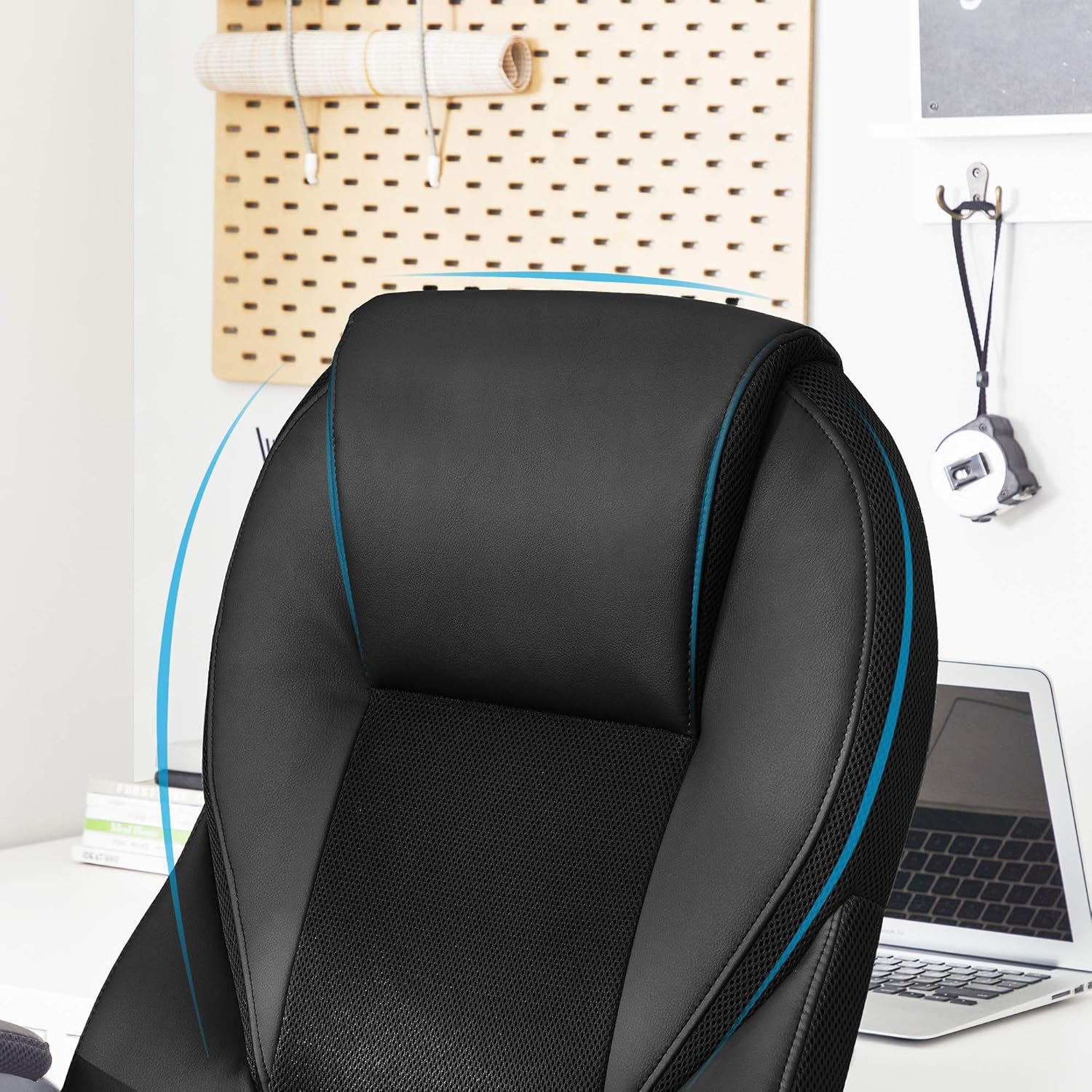 SONGMICS Scaun de birou ergonomic, reglabil pe inaltime, functie balans, tapitat piele sintetica, 54x50x122 cm, nergu