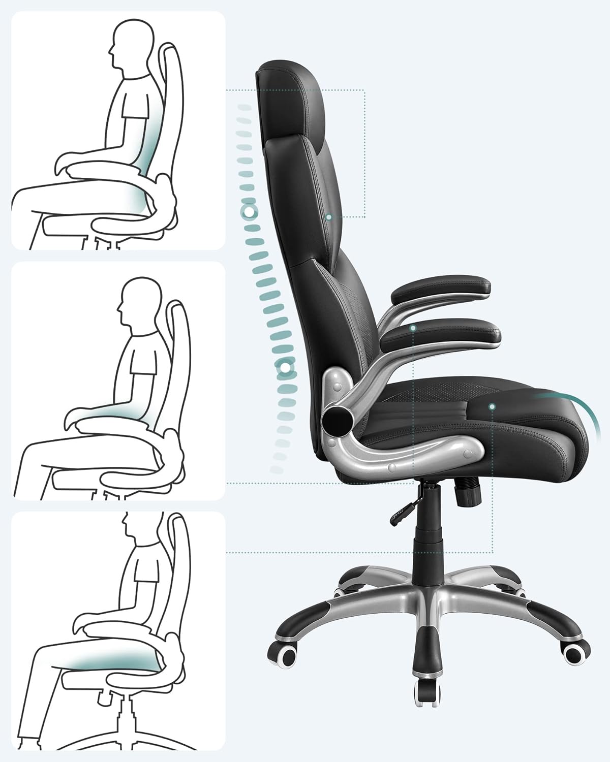 SONGMICS Scaun de birou ergonomic cu brate rabatabile, reglabil pe inaltime, suport cap ajustabil, 70x70x137 cm, negru