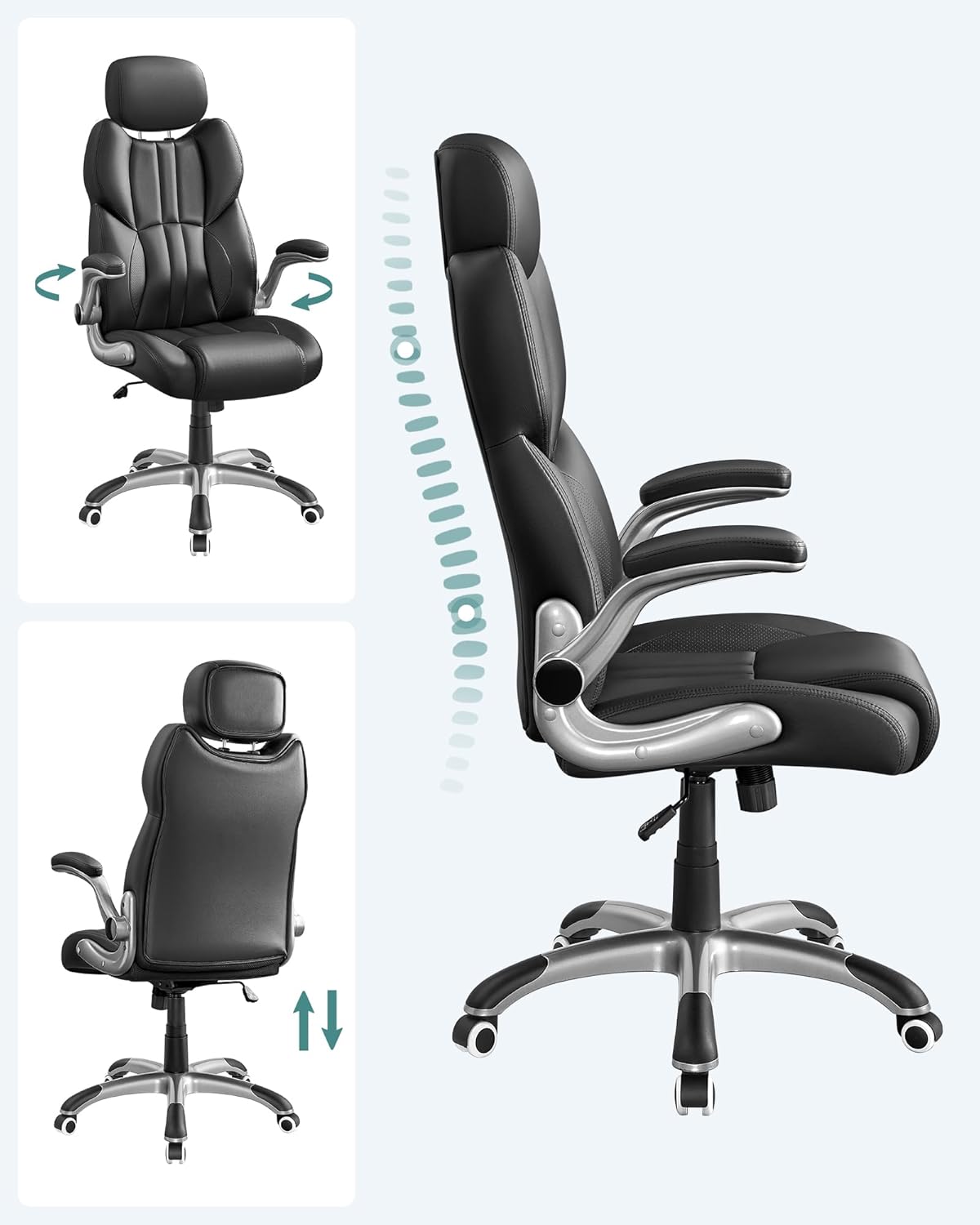 SONGMICS Scaun de birou ergonomic cu brate rabatabile, reglabil pe inaltime, suport cap ajustabil, 70x70x137 cm, negru