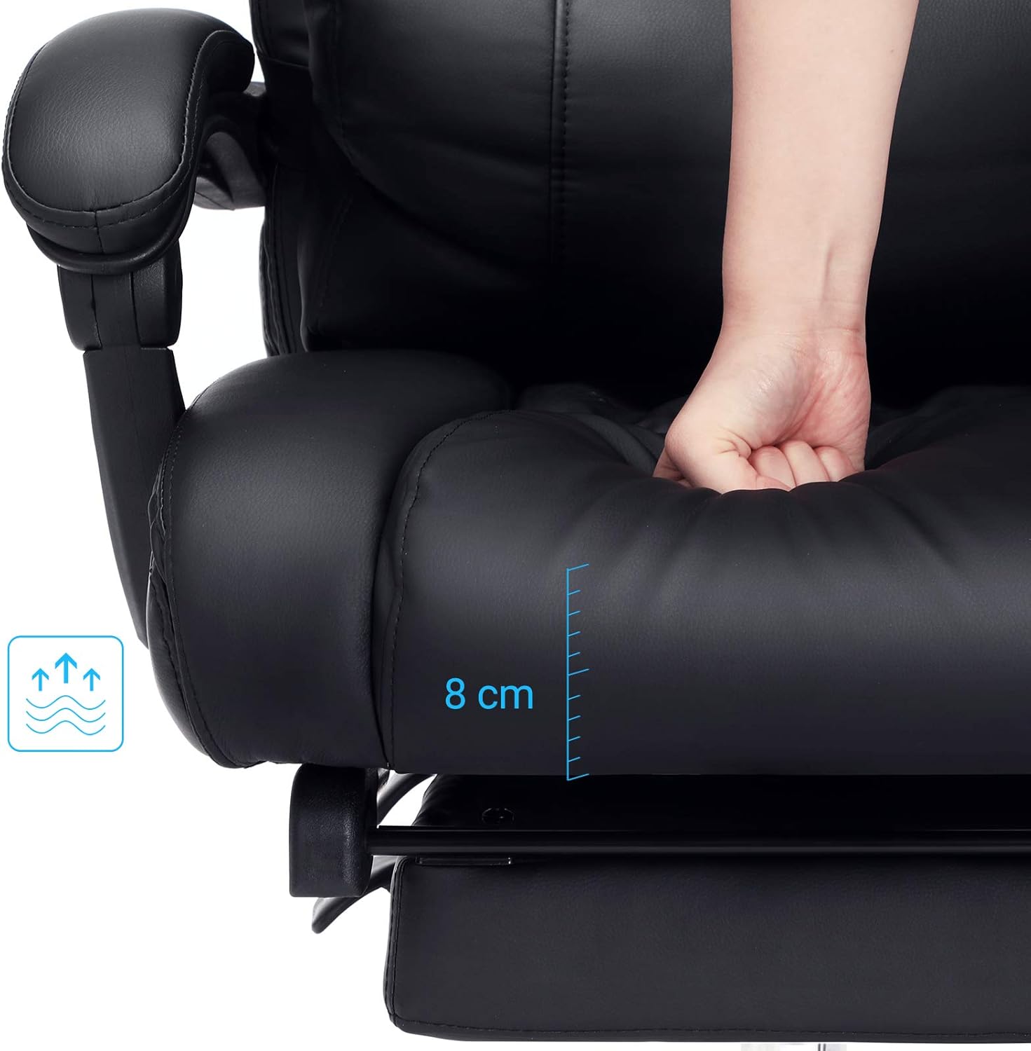 SONGMICS Scaun birou ergonomic, cu suport picioare retractabil, spatar reglabil 135°, maxim 150 kg, 70x70x125 cm, negru