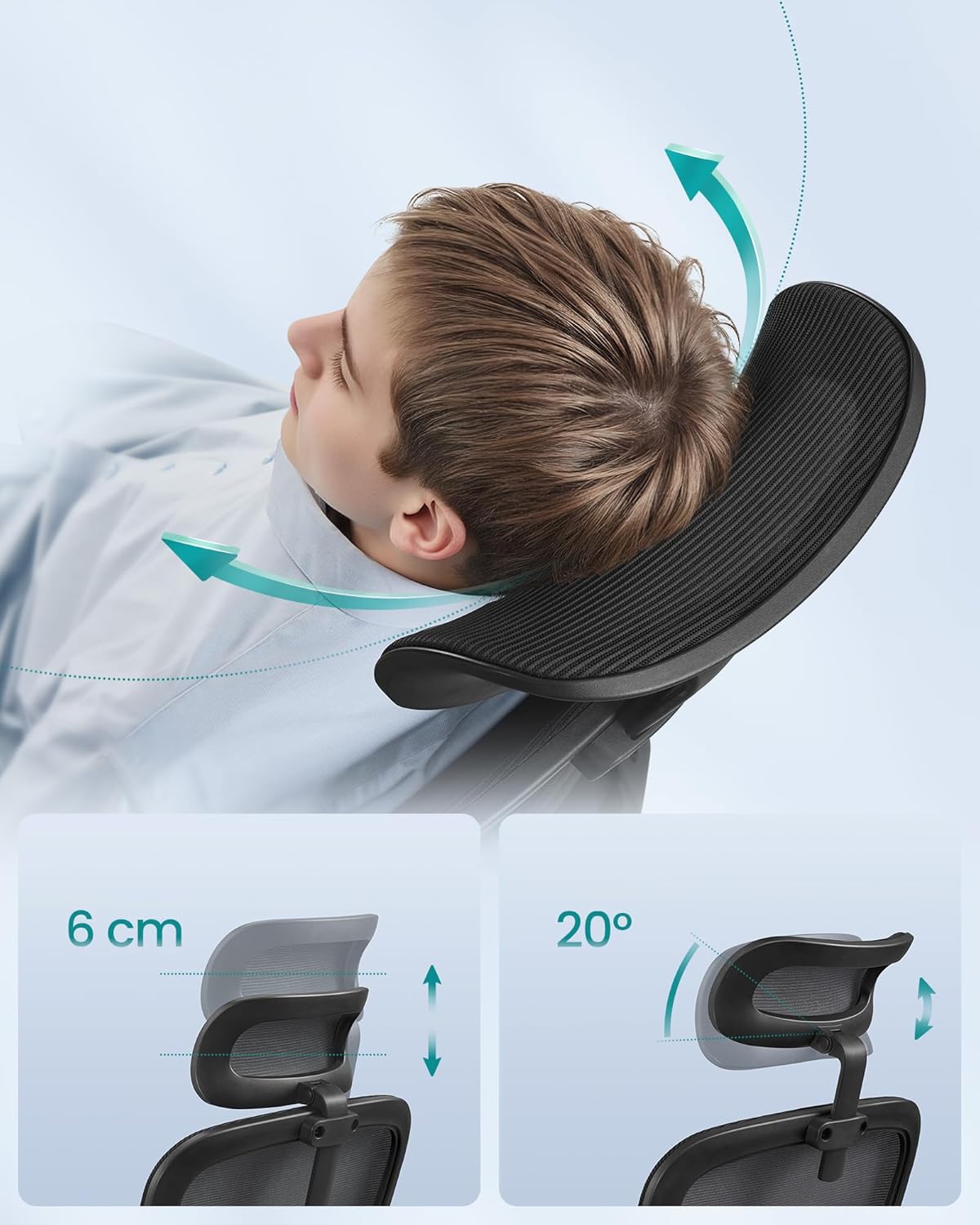 SONGMICS Scaun de birou ergonomic mesh, suport lombar dinamic, tetiera reglabila, brate rabatabile, 70x70x135 cm, negru