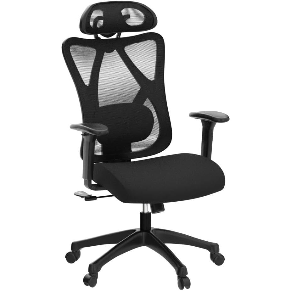 SONGMICS Scaun de birou ergonomic reglabil cu suport lombar si tetiera, maxim 120 kg, 70x70x125 cm, negru