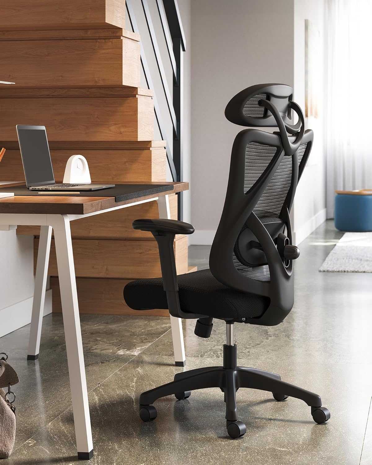 SONGMICS Scaun de birou ergonomic reglabil cu suport lombar si tetiera, maxim 120 kg, 70x70x125 cm, negru