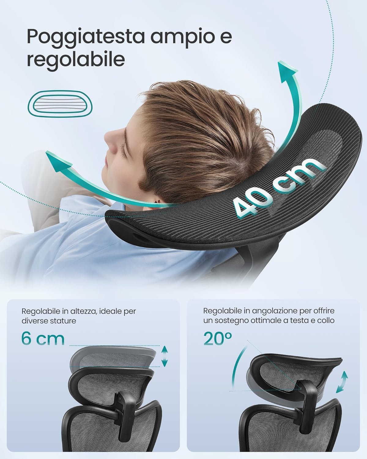 SONGMICS Scaun de birou ergonomic cu tetiera reglabila, suport lombar ajustabil, maxim 150 kg, 70x70x113-130 cm, negru