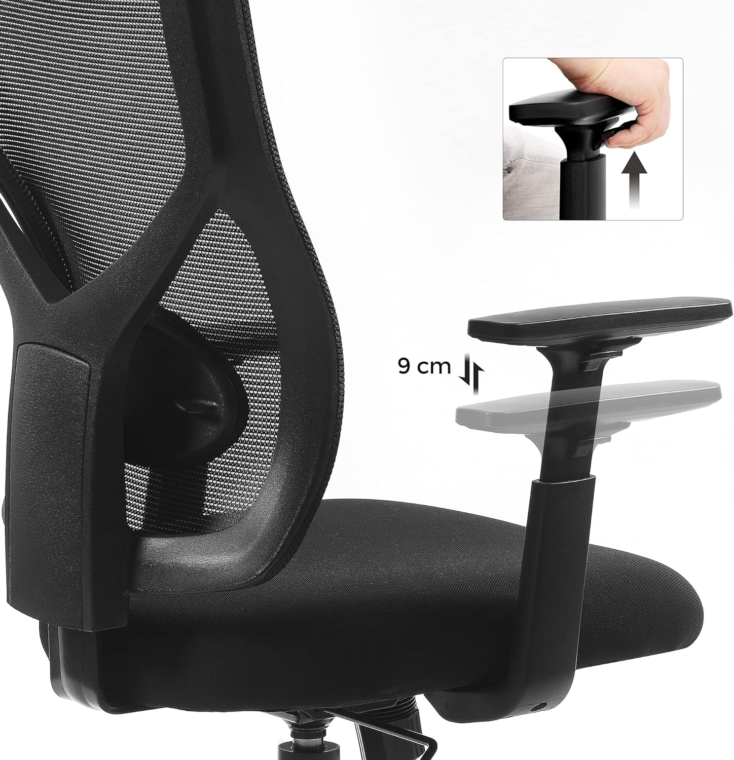 SONGMICS Scaun de birou ergonomic mesh, reglabil complet, brate si suport lombar ajustabile, 68x67x113 cm, negru