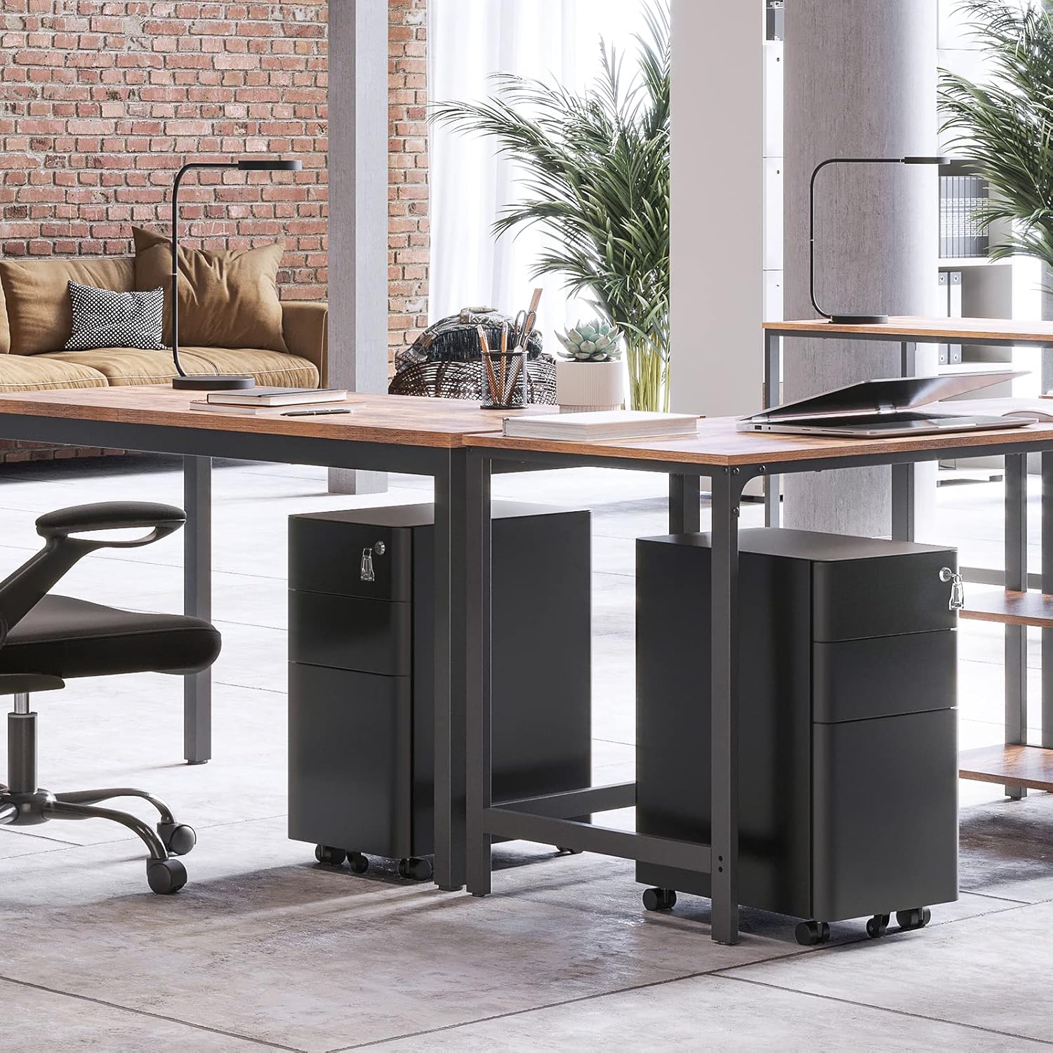 SONGMICS Dulap birou rollbox, cu 3 sertare si roti, corp metalic preasamblat cu incuietoare, pentru documente A4, 46x30x59 cm, negru