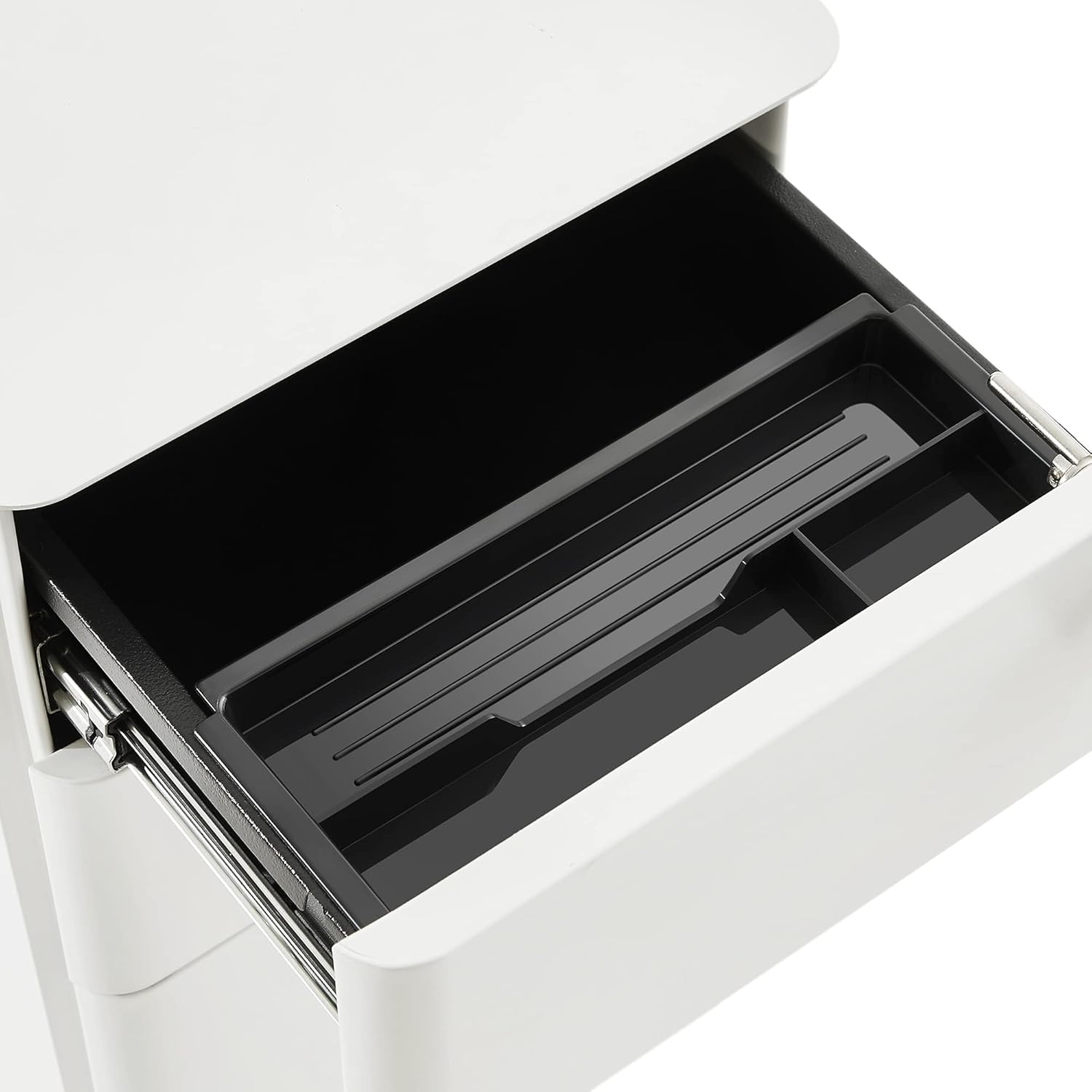 SONGMICS Dulap birou rollbox, cu 3 sertare si roti, corp metalic preasamblat cu incuietoare, pentru documente A4, 46x30x59 cm, alb