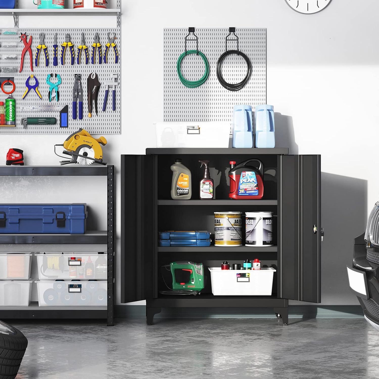 SONGMICS Dulap birou metalic cu 2 usi si sistem de inchidere, multifunctional cu rafturi reglabile, 40x80x90 cm, negru