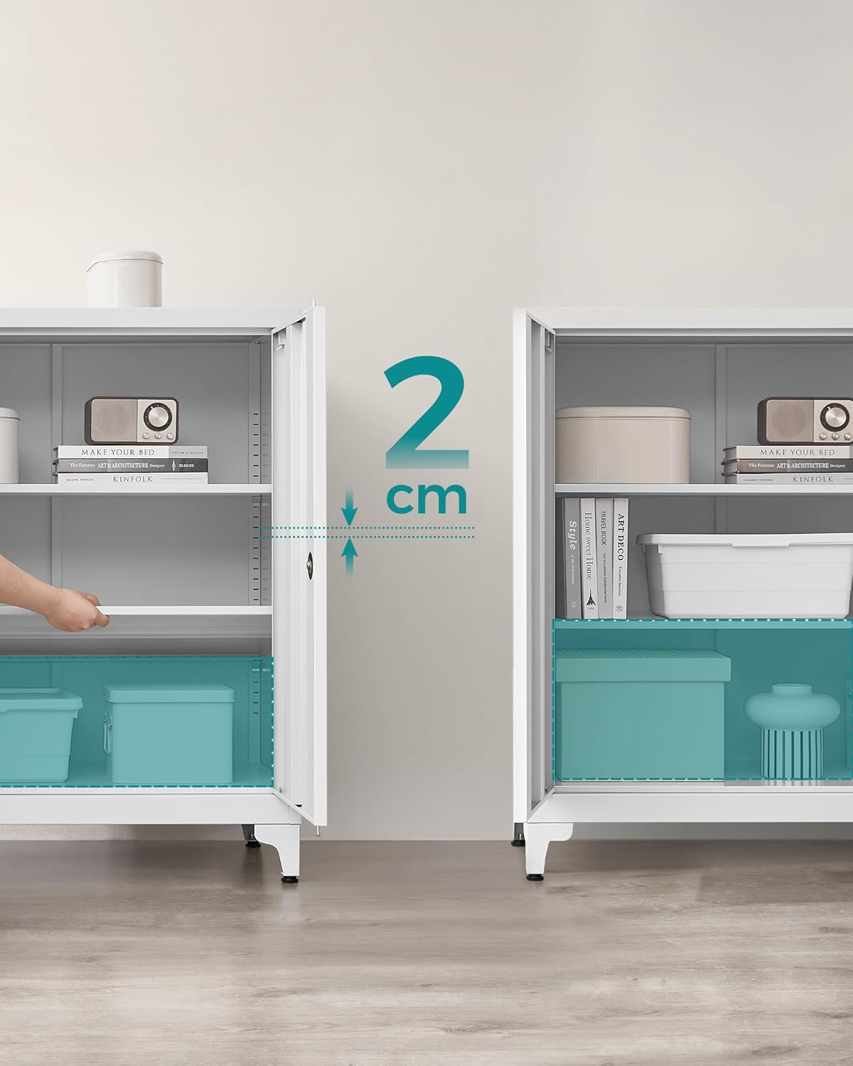 SONGMICS Dulap birou metalic cu 2 usi si sistem de inchidere, multifunctional cu rafturi reglabile, 40x80x90 cm, gri