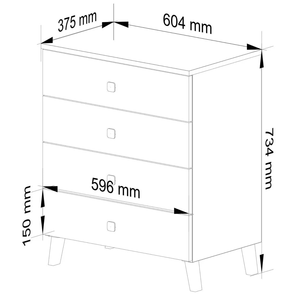 Comoda MOBI K-04, 4 sertare, 60x37x73 cm, casmir cu detalii aurii