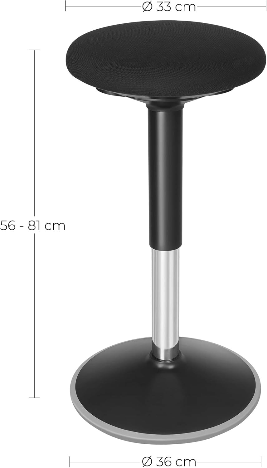 SONGMICS Taburet birou ergonomic, inclinare multidirectionala, rotativ 360°, reglabil pe inaltime 56-81 cm, negru