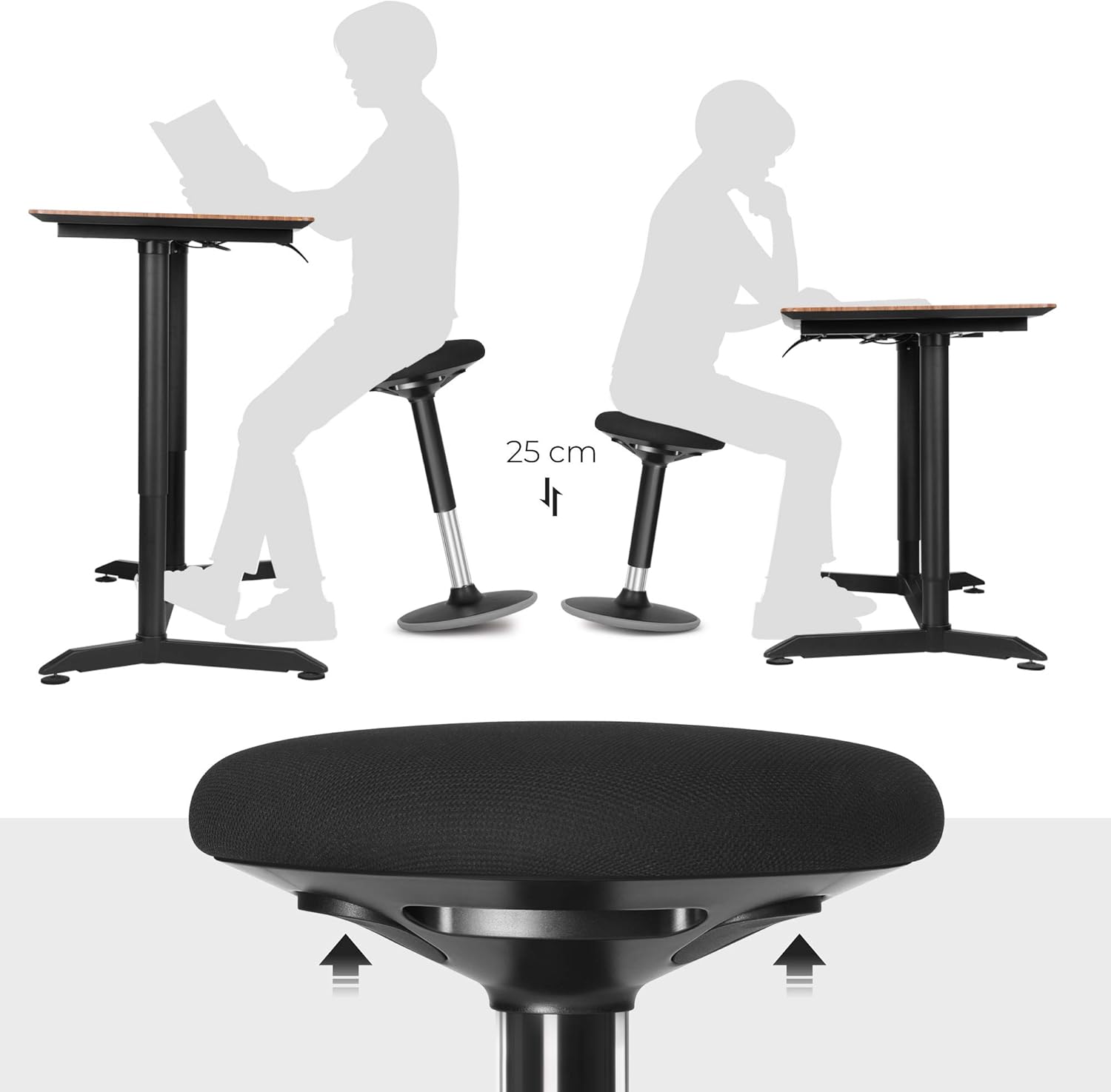 SONGMICS Taburet birou ergonomic, inclinare multidirectionala, rotativ 360°, reglabil pe inaltime 56-81 cm, negru