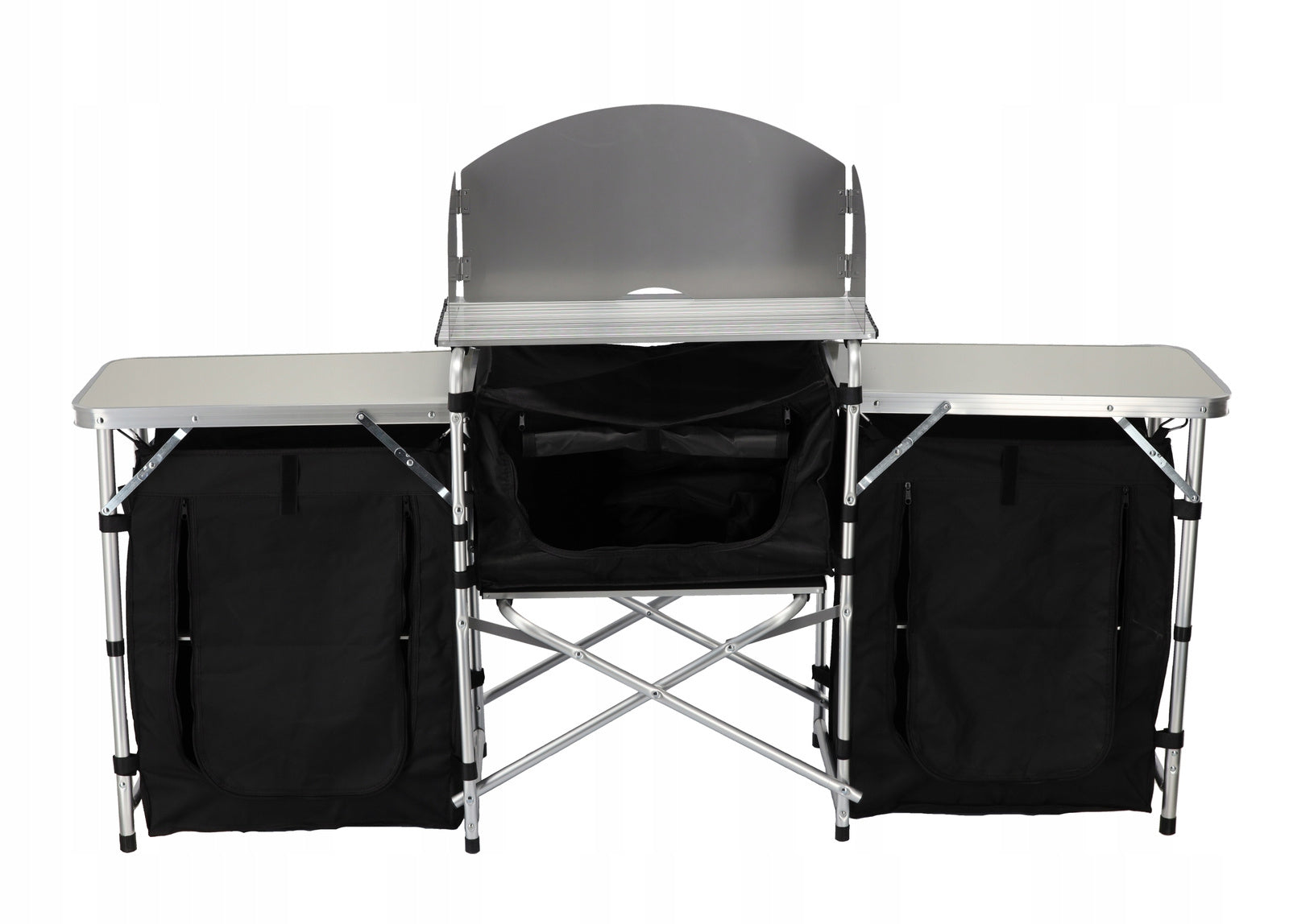 Bucatarie de camping pliabila cu 3 blaturi, cadru aluminiu, portabila pentru exterior, 175x40x111 cm