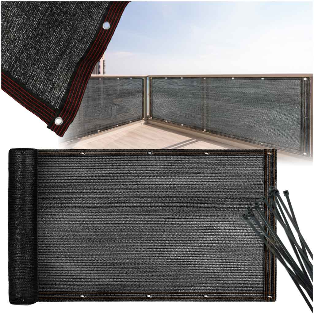Protectie balcon din plasa PVC, cu inele metalice pentru prindere, 105x700 cm, negru - 7