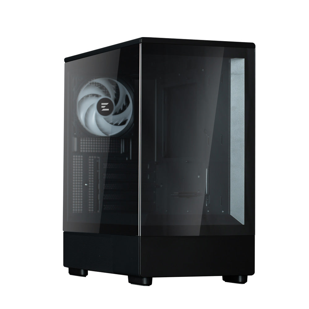 CARCASA Zalman "P10", mini tower, gaming, fara sursa, suporta 7xfan, 1xfan inclus, USB 3.1 gen1 x 1, USB Type-C, audio+mic, 5 sloturi expansiune, negru, "P10 Black"