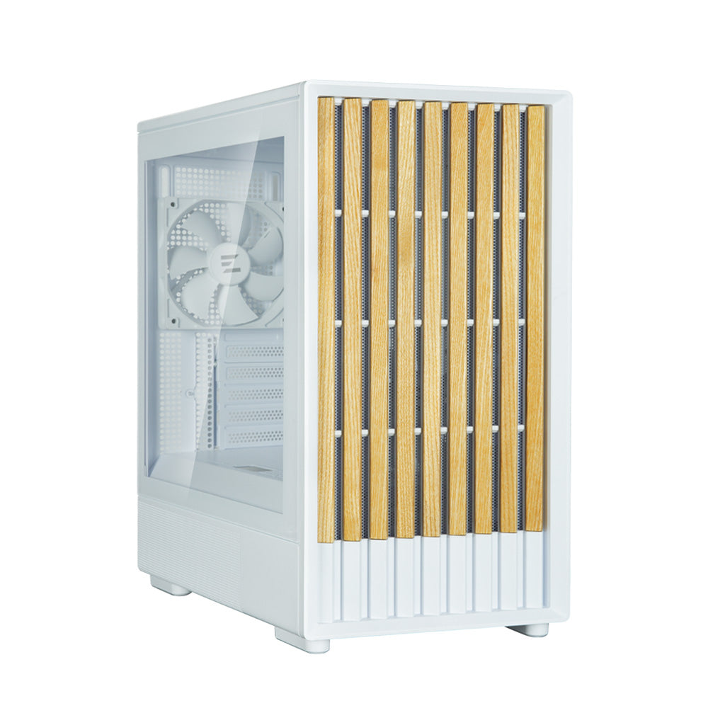 CARCASA Zalman "P10 NAMU", mini tower, gaming, fara sursa, suporta 7xfan, 3xfan inclus, PSU shroud, display 9.1inch, USB Type-C x 1, USB 3.1 gen1, audio+mic, 5 sloturi expansiune, alb, "P10 NAMU White"