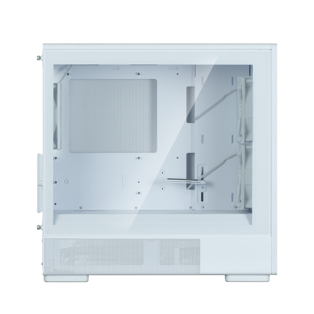 CARCASA Zalman "P10 NAMU", mini tower, gaming, fara sursa, suporta 7xfan, 3xfan inclus, PSU shroud, display 9.1inch, USB Type-C x 1, USB 3.1 gen1, audio+mic, 5 sloturi expansiune, alb, "P10 NAMU White"