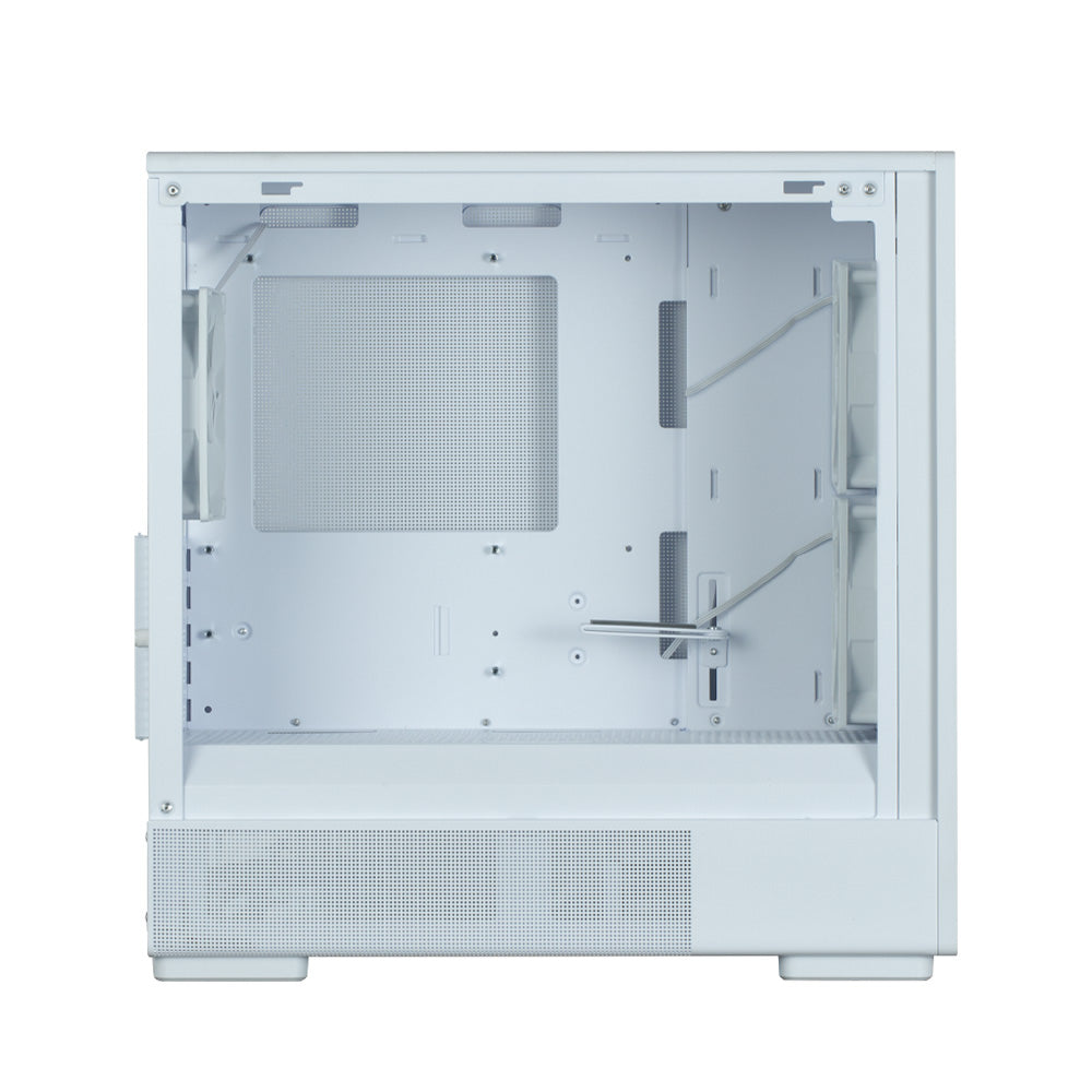 CARCASA Zalman "P10 NAMU", mini tower, gaming, fara sursa, suporta 7xfan, 3xfan inclus, PSU shroud, display 9.1inch, USB Type-C x 1, USB 3.1 gen1, audio+mic, 5 sloturi expansiune, alb, "P10 NAMU White"