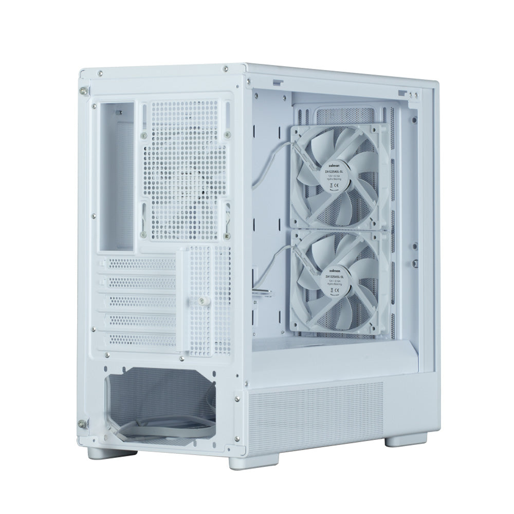 CARCASA Zalman "P10 NAMU", mini tower, gaming, fara sursa, suporta 7xfan, 3xfan inclus, PSU shroud, display 9.1inch, USB Type-C x 1, USB 3.1 gen1, audio+mic, 5 sloturi expansiune, alb, "P10 NAMU White"